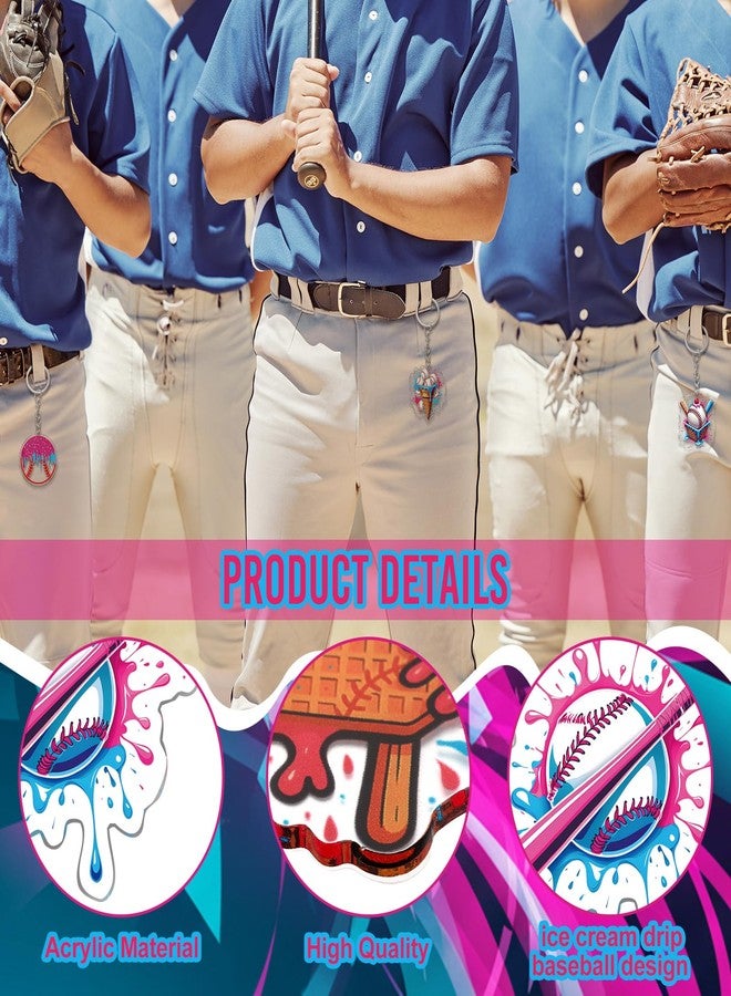 Kenning 36 Sets Ice Cream Drip Baseball Acrylic Keychain Gifts Bulk Baseball Party Event Team Gift Souvenir Party Favors(Ice Cream Drip) - Image 4