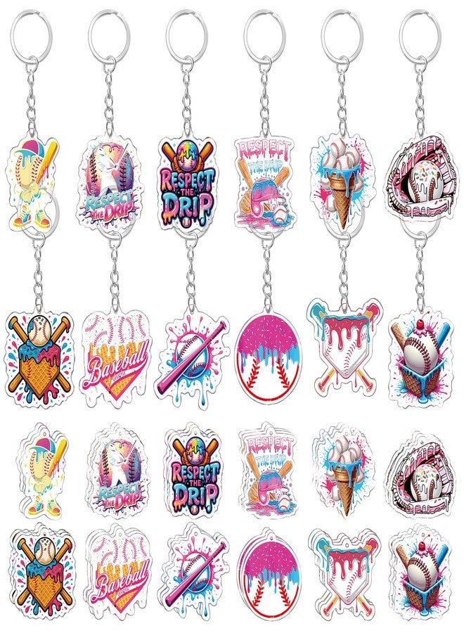 Kenning 36 Sets Ice Cream Drip Baseball Acrylic Keychain Gifts Bulk Baseball Party Event Team Gift Souvenir Party Favors(Ice Cream Drip) - Image 1