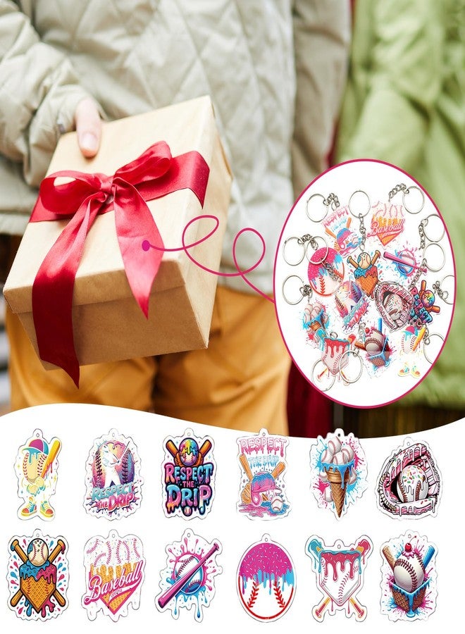 Kenning 36 Sets Ice Cream Drip Baseball Acrylic Keychain Gifts Bulk Baseball Party Event Team Gift Souvenir Party Favors(Ice Cream Drip) - Image 5