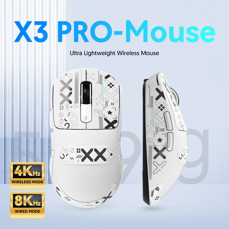ماوس ATTACK SHARK X3 فائق الخفة 49غ، مستشعر ألعاب PixArt PAW3395، ماوس ألعاب لاسلكي BT/2.4G/سلكي، 26000 DPI، بطارية 200 ساعة، ماوس مكتبي لنظام Win11/Xbox/PS/Mac (أبيض) - Image 2