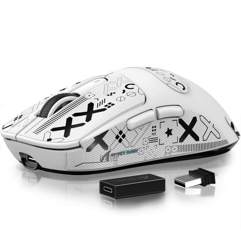 ماوس ATTACK SHARK X3 فائق الخفة 49غ، مستشعر ألعاب PixArt PAW3395، ماوس ألعاب لاسلكي BT/2.4G/سلكي، 26000 DPI، بطارية 200 ساعة، ماوس مكتبي لنظام Win11/Xbox/PS/Mac (أبيض) - Image 1
