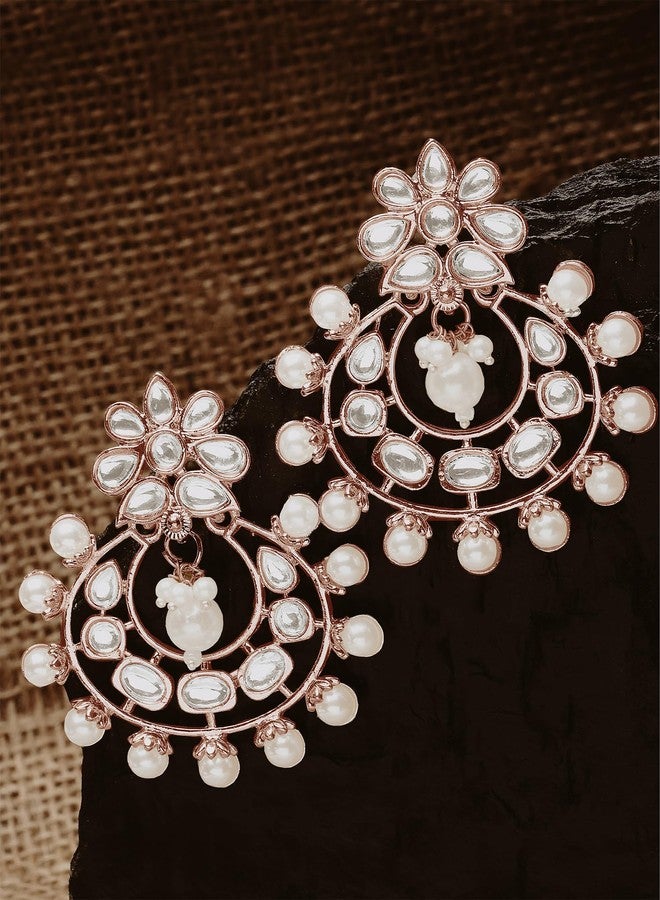 كارات كارت أقراط متدلية مطلية بالذهب الوردي من كاراتكارت مرصعة باللؤلؤ والكوندان للنساء - Image 4