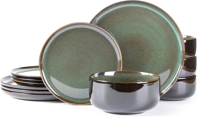 LERATIO Ceramic Dinnerware Sets for 412 Pieces Poreclain Plates and Bowls SetsScratch Resistant DishesDishwasher  Microwave SafOven Safe Dishes SetService for 4Geen - Image 1