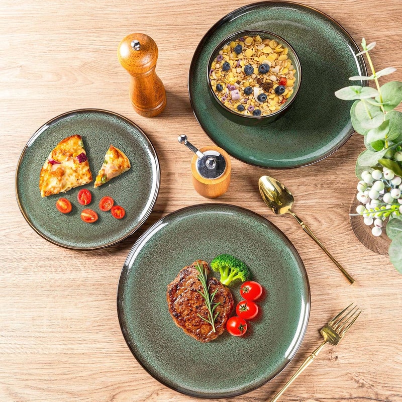 LERATIO Ceramic Dinnerware Sets for 412 Pieces Poreclain Plates and Bowls SetsScratch Resistant DishesDishwasher  Microwave SafOven Safe Dishes SetService for 4Geen - Image 4