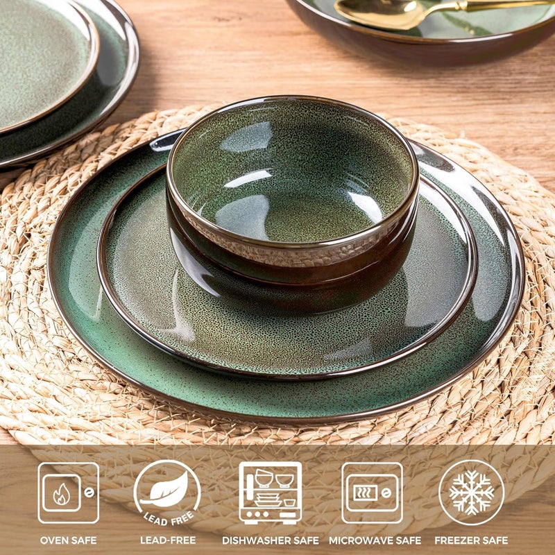 LERATIO Ceramic Dinnerware Sets for 412 Pieces Poreclain Plates and Bowls SetsScratch Resistant DishesDishwasher  Microwave SafOven Safe Dishes SetService for 4Geen - Image 3
