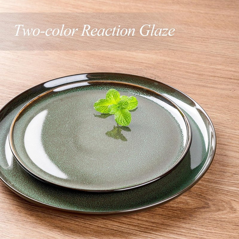 LERATIO Ceramic Dinnerware Sets for 412 Pieces Poreclain Plates and Bowls SetsScratch Resistant DishesDishwasher  Microwave SafOven Safe Dishes SetService for 4Geen - Image 2