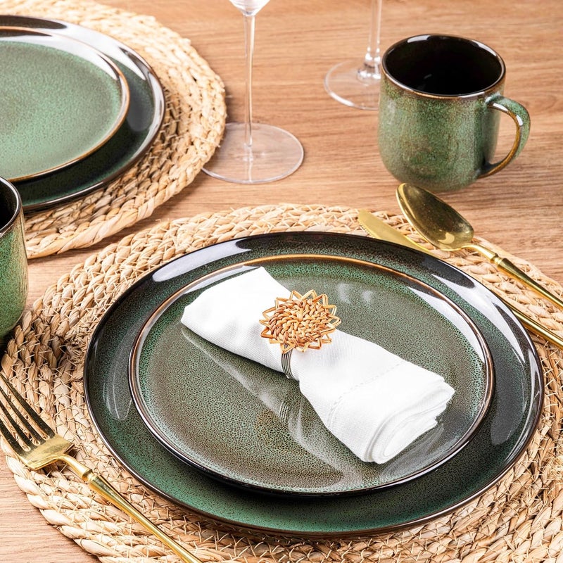 LERATIO Ceramic Dinnerware Sets for 412 Pieces Poreclain Plates and Bowls SetsScratch Resistant DishesDishwasher  Microwave SafOven Safe Dishes SetService for 4Geen - Image 5