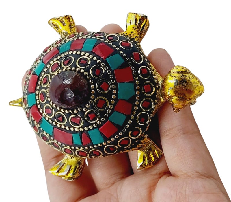 ARTISKRITI Tortoise Turtle for Good Luck for Home, Metal Kachua Feng Shui Vastu Items for Good Luck, Decorative Items for Living Room, Blue Red, 8 cm , 6 cm - Image 5