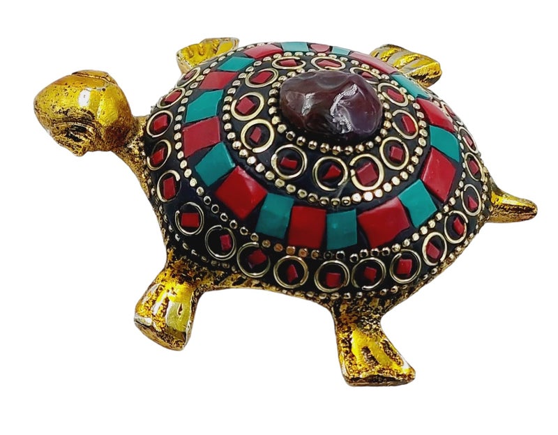ARTISKRITI Tortoise Turtle for Good Luck for Home, Metal Kachua Feng Shui Vastu Items for Good Luck, Decorative Items for Living Room, Blue Red, 8 cm , 6 cm - Image 3