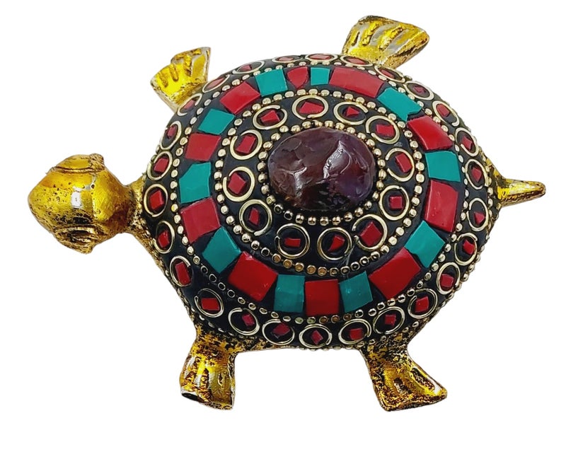 ARTISKRITI Tortoise Turtle for Good Luck for Home, Metal Kachua Feng Shui Vastu Items for Good Luck, Decorative Items for Living Room, Blue Red, 8 cm , 6 cm - Image 4