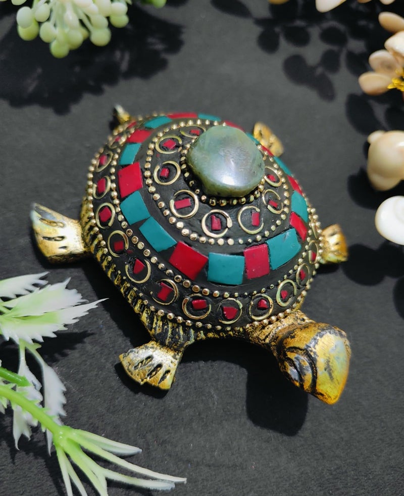 ARTISKRITI Tortoise Turtle for Good Luck for Home, Metal Kachua Feng Shui Vastu Items for Good Luck, Decorative Items for Living Room, Blue Red, 8 cm , 6 cm - Image 1
