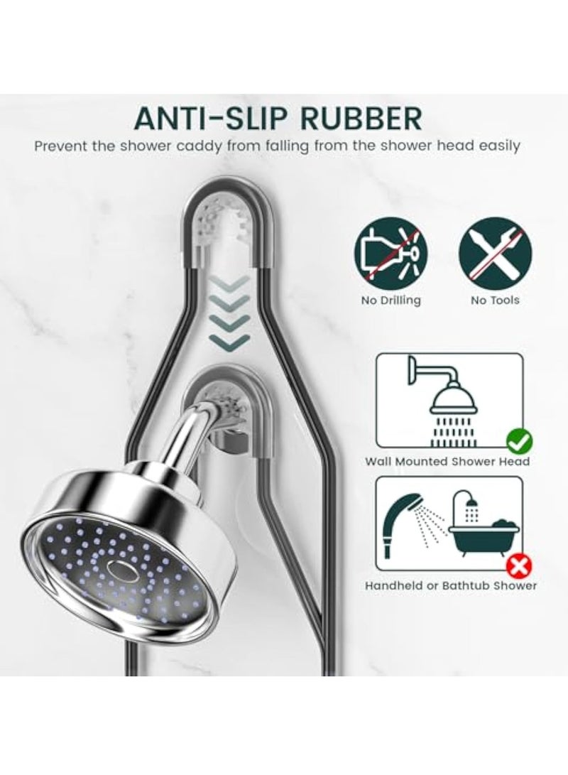 Arabest حامل دش معلق قابل للتعديل، منظم دش مقاوم للصدأ بطول ممتد، حامل دش فوق رأس الدش مع خطافات لحامل الصابون، منظم حمام بسعة كبيرة مضاد للتأرجح، أسود - Image 4