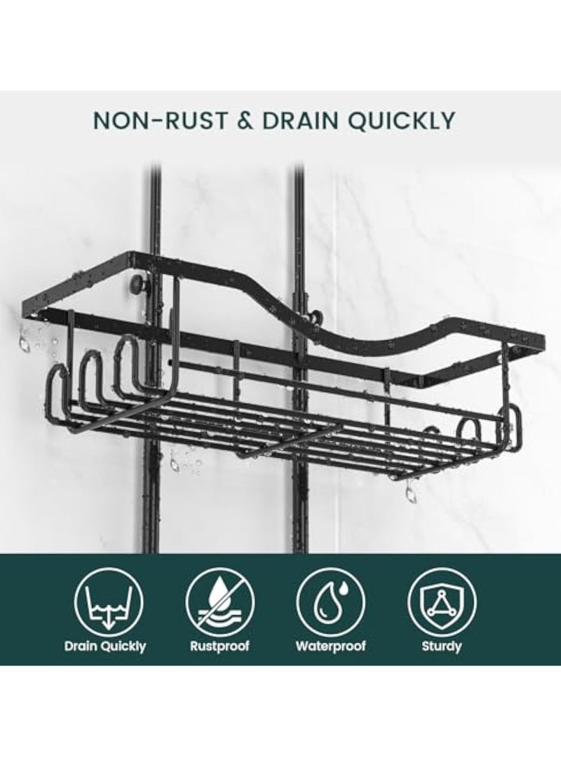 Arabest حامل دش معلق قابل للتعديل، منظم دش مقاوم للصدأ بطول ممتد، حامل دش فوق رأس الدش مع خطافات لحامل الصابون، منظم حمام بسعة كبيرة مضاد للتأرجح، أسود - Image 3
