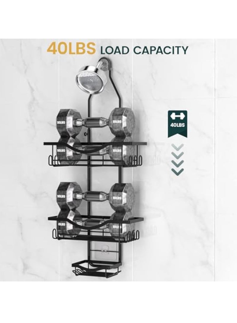 Arabest حامل دش معلق قابل للتعديل، منظم دش مقاوم للصدأ بطول ممتد، حامل دش فوق رأس الدش مع خطافات لحامل الصابون، منظم حمام بسعة كبيرة مضاد للتأرجح، أسود - Image 5