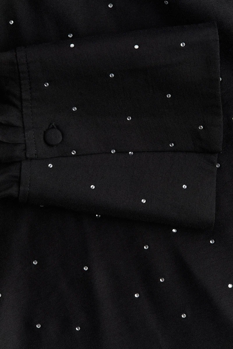 H&M Rhinestone-embellished tie-neck blouse