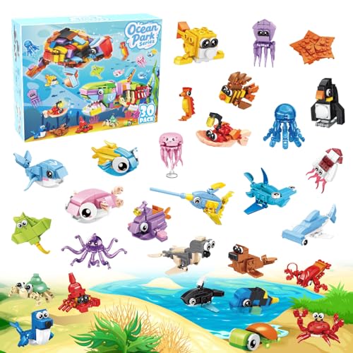 TWERF 30 Packs Ocean Party Favors for Kids 895 PCS Mini Marine Animals Building Blocks for Goodie Bag Stuffers Bulk Classroom Prizes Easter Basket Birthday Party Favors for Boys Girls Ages 6812 - Image 1