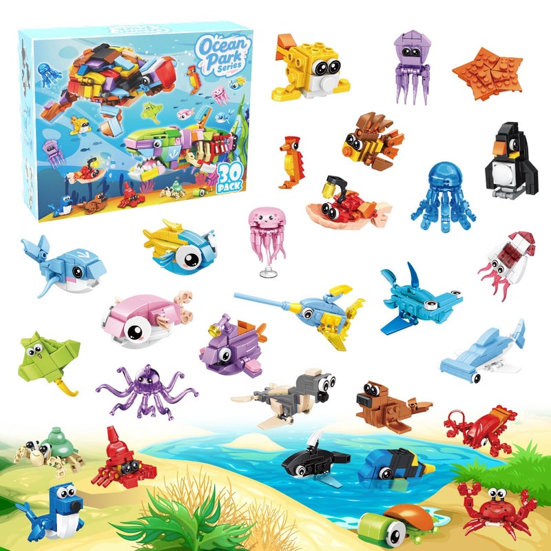 TWERF 30 Packs Ocean Party Favors for Kids 895 PCS Mini Marine Animals Building Blocks for Goodie Bag Stuffers Bulk Classroom Prizes Easter Basket Birthday Party Favors for Boys Girls Ages 6812 - Image 3