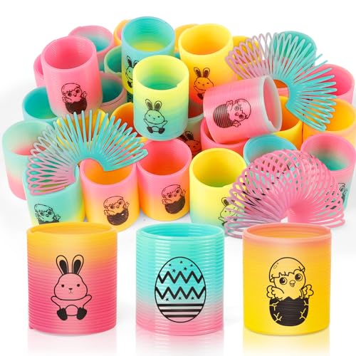 CLEVERZONE 36 Packs Spring Rainbow Magic Fidget Stress Coil Mini Springs Bulk Toys Party Favor Carnival Prize Goodie Bag Stuffers For Kids Boys Girls Easter - Image 1