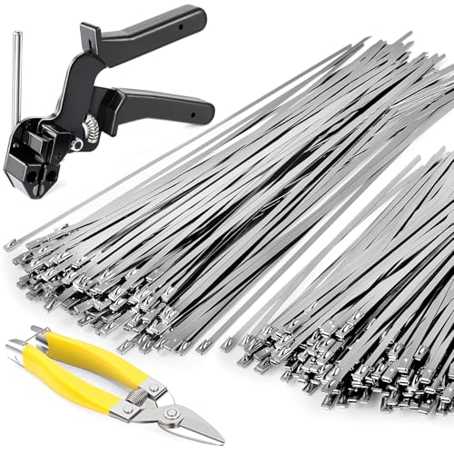 XUTTUM Cable Tie Gun Kit, Specialized Tool For Tightening And Cutting Stainless Steel Cable Ties, Comes With 200 Pcs Of Uv-Resistant Heavy-Duty Metal zip Ties And Industrial Scissors. - Image 1