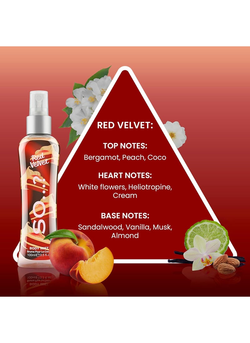 So..? So Body Mist Set  Perfumes for Women  Vanilla Perfume Red Velvet Cherry Blossom  Scents Lasting 6 Hours  Fragrance Gifts for Women  3 pcs  - Image 3