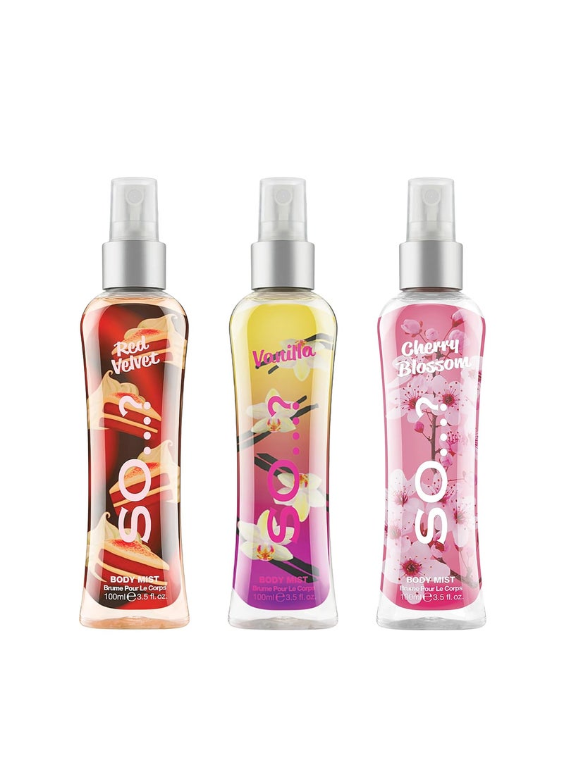 So..? So Body Mist Set  Perfumes for Women  Vanilla Perfume Red Velvet Cherry Blossom  Scents Lasting 6 Hours  Fragrance Gifts for Women  3 pcs  - Image 2