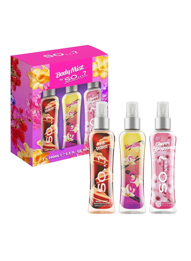 So..? So Body Mist Set  Perfumes for Women  Vanilla Perfume Red Velvet Cherry Blossom  Scents Lasting 6 Hours  Fragrance Gifts for Women  3 pcs  - Image 1