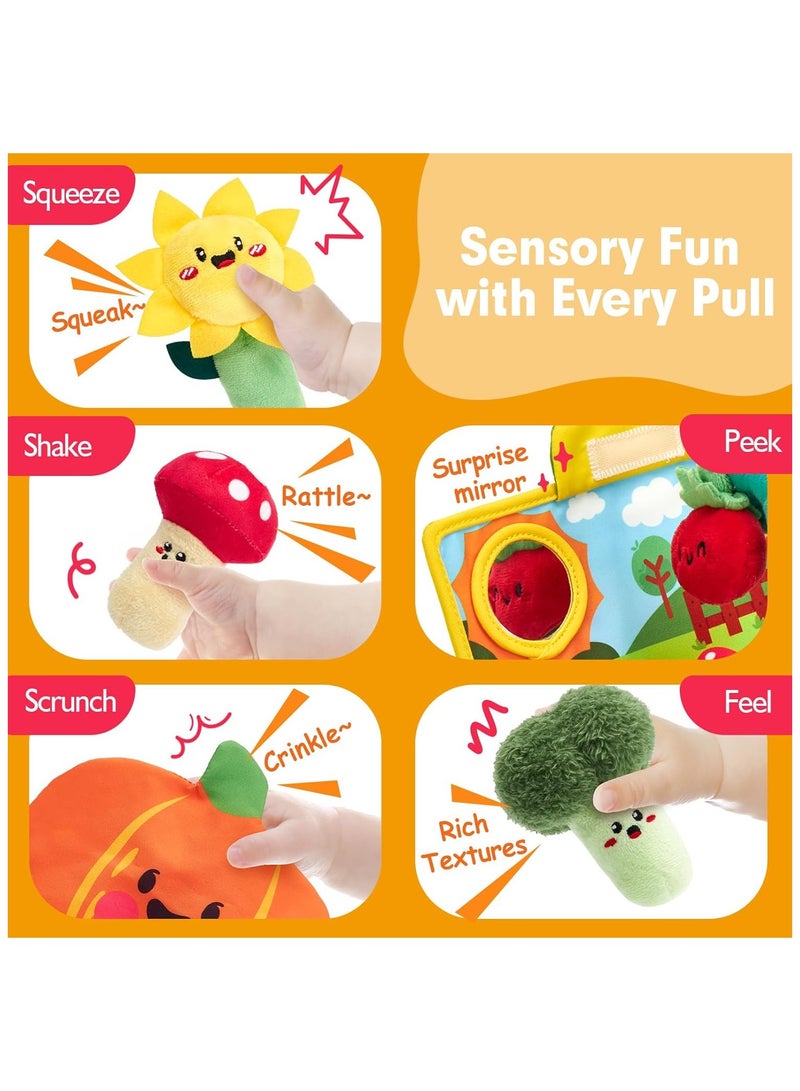 Baby Toys 6+ Months - Fruits Vegetables Garden Plant Plush - 6 Month Old Toys Montessori Sensory Toy Carrot Flower with Rattles, Mirror, Squeaker, Textures, Crinkle Tissues for Babies Gifts - Image 4
