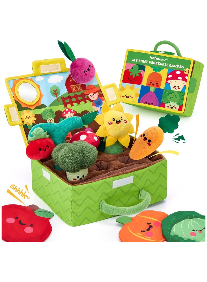 Baby Toys 6+ Months - Fruits Vegetables Garden Plant Plush - 6 Month Old Toys Montessori Sensory Toy Carrot Flower with Rattles, Mirror, Squeaker, Textures, Crinkle Tissues for Babies Gifts - Image 1