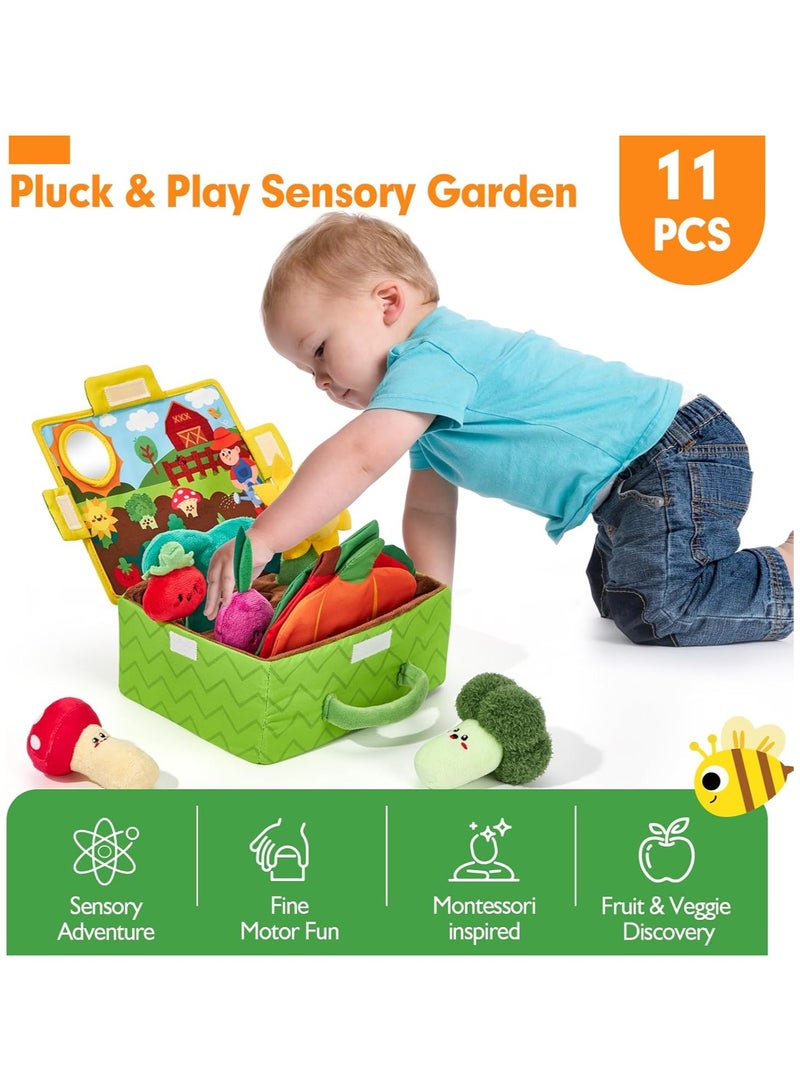 Baby Toys 6+ Months - Fruits Vegetables Garden Plant Plush - 6 Month Old Toys Montessori Sensory Toy Carrot Flower with Rattles, Mirror, Squeaker, Textures, Crinkle Tissues for Babies Gifts - Image 2