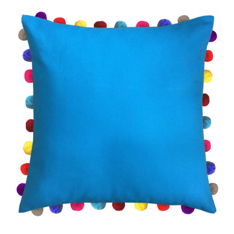 Lushomes Cushion Cover 24x24, Boho Cushion Covers, Sofa Pillow Cover, Cushion Covers with Tassels, Cushion Cover with pom pom (24x24 Inches, Set of 3, Blue) - Image 2