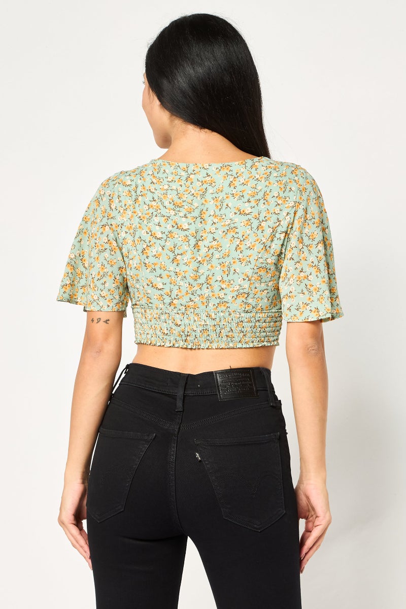 VERO MODA Women V-Neck Bell Sleeve Floral Print Blouse, Multicolor - Image 3