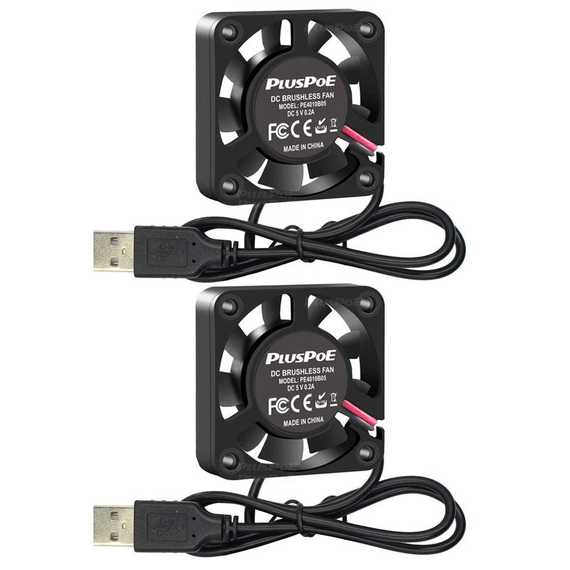 PLUSPOE 2 Pack USB Brushless Cooling Fan, DC 5V 40mm x10mm 4200 RPM Speed 4010 Small Computer Fan for Small Appliances - Image 1