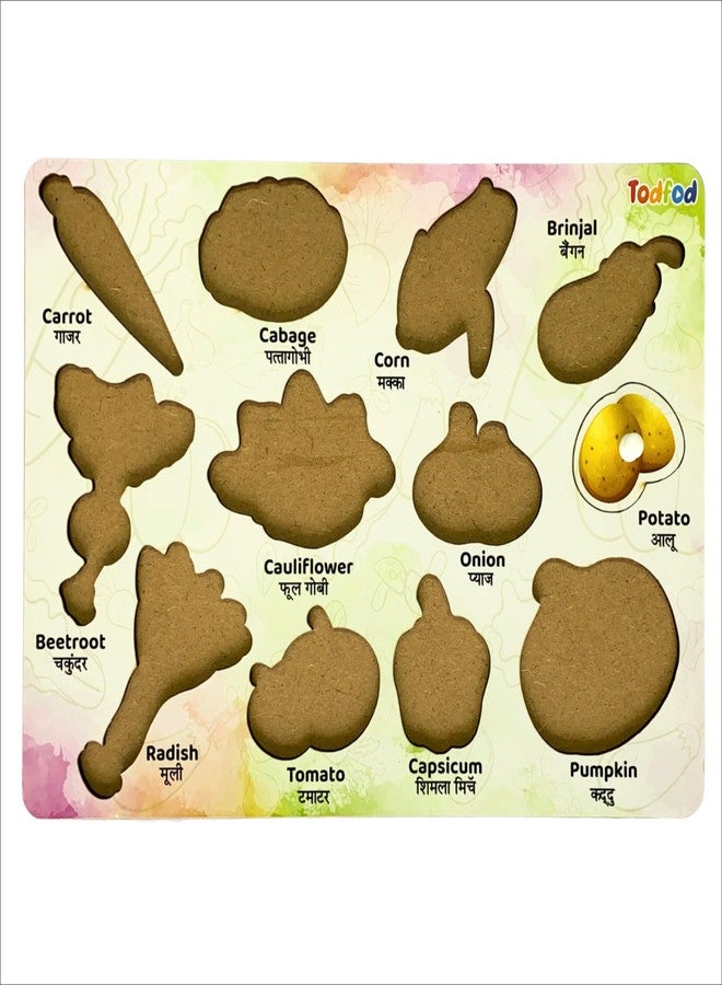TodFod Wooden Vegetables Puzzle for Kids | 7 Pcs Knobbed Shape Matching Board | Montessori Learning Toy for Toddlers Ages 2-5 | Safe Non-Toxic Wood Educational Puzzle - Image 3