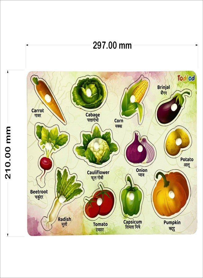 TodFod Wooden Vegetables Puzzle for Kids | 7 Pcs Knobbed Shape Matching Board | Montessori Learning Toy for Toddlers Ages 2-5 | Safe Non-Toxic Wood Educational Puzzle - Image 4