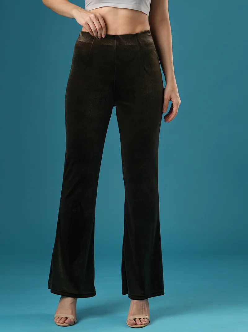 جلو باص Women Mid Rise Stretchable Slim Fit Flared Treggings