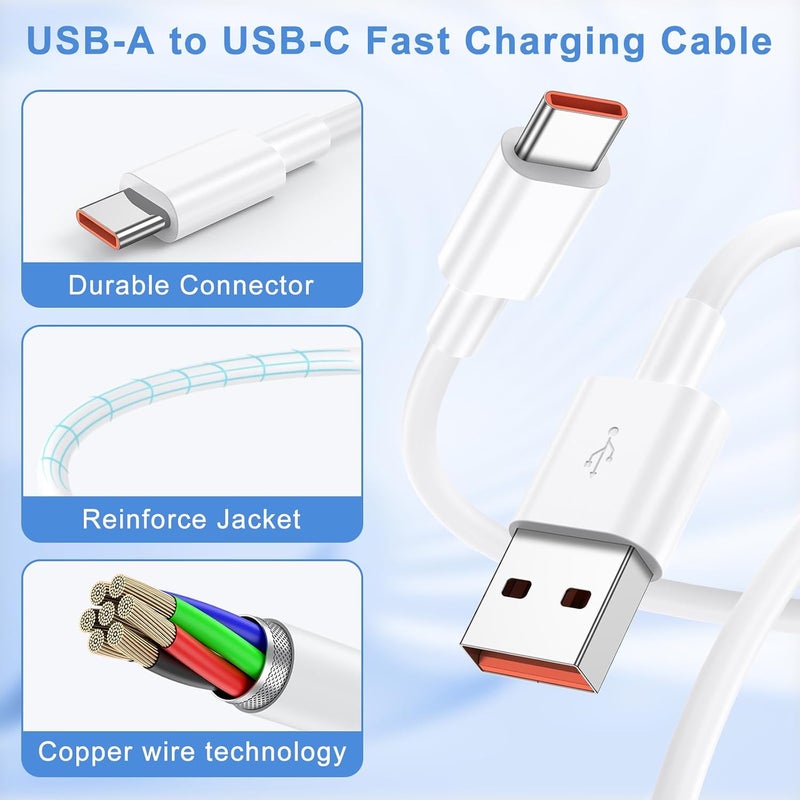 Demark USB A to USB C Cable (3.3 ft/6.6ft),Premium PVC USB A to Type C Charger Cable Fast Charging for iPhone16/15 Series, Pixel，Samsung,Huawei, Xiaomi,Vivo，ect.(USB 2.0) (2M White) - Image 2