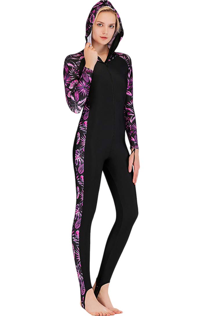 Micosuza Women's Long Sleeve One Piece Swimwear Sun Protection Full Skin Suit with Hood - Image 4