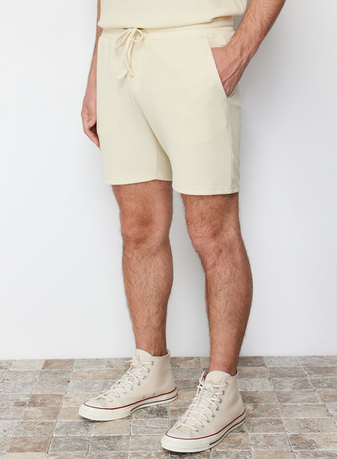 trendyol Ecru Regular/Normal Cut Medium Length Textured Wrinkle-Resistant Shorts - Image 5
