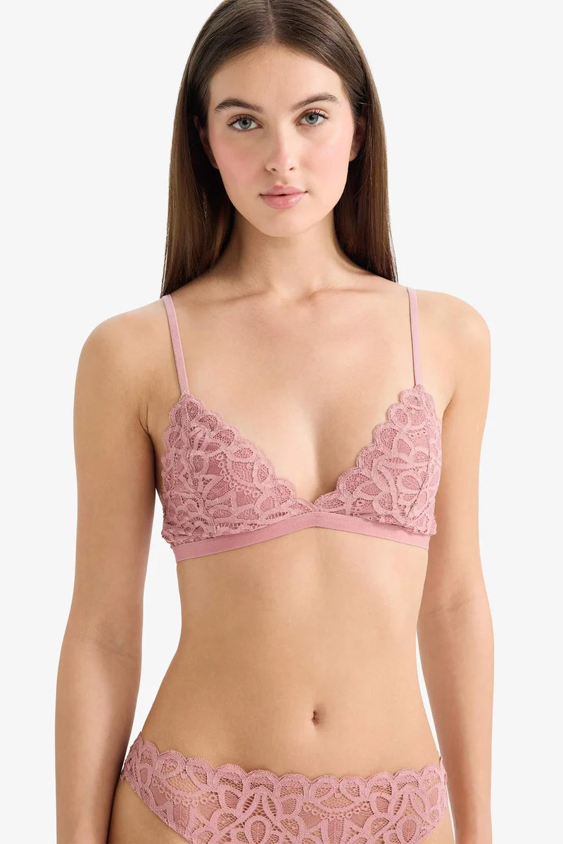 ديفاكتو Lacy Glittery Unpadded Non Wire Triangle Bra