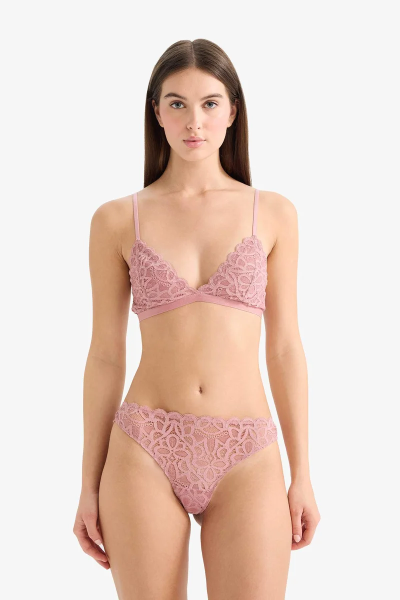 ديفاكتو Lacy Glittery Unpadded Non Wire Triangle Bra