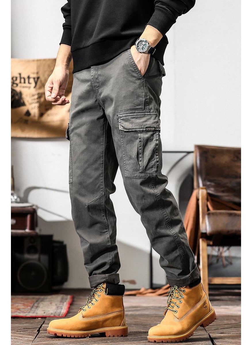 Generic - American Style Vintage Large Pocket Cargo Pants Loose Fit Japanese Style Trousers Trendy Brand Zipper Up Casual Pants For Men Army Green - Image 1