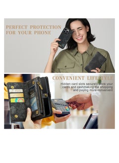 CaseMe Protective Phone Cover Case Wallet Case For Apple iPhone 14 Pro Max, 2 in 1 Detachable Premium Leather Magnetic Zipper Pouch Wristlet Flip Phone Case (Black)  - Image 3