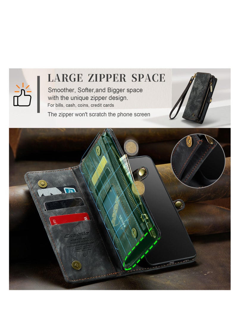 CaseMe Protective Phone Cover Case Wallet Case For Apple iPhone 14 Pro Max, 2 in 1 Detachable Premium Leather Magnetic Zipper Pouch Wristlet Flip Phone Case (Black)  - Image 5