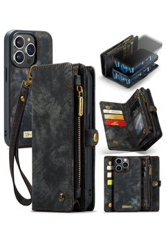CaseMe Protective Phone Cover Case Wallet Case For Apple iPhone 14 Pro Max, 2 in 1 Detachable Premium Leather Magnetic Zipper Pouch Wristlet Flip Phone Case (Black)  - Image 2