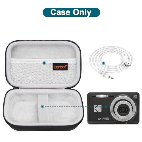 Canboc Hard Case for Kodak PIXPRO Friendly Zoom FZ55 / FZ45 / FZ53 16MP Digital Camera, Mesh Pocket fits SD Card, USB Charging Adapter, USB Cable, Black - Image 2
