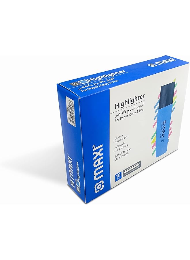 Maxi Super Fluorescent Premium Highlighter Box Of 10Pc Blue Ultra Smooth For Paper Copy And Fax  - Image 2