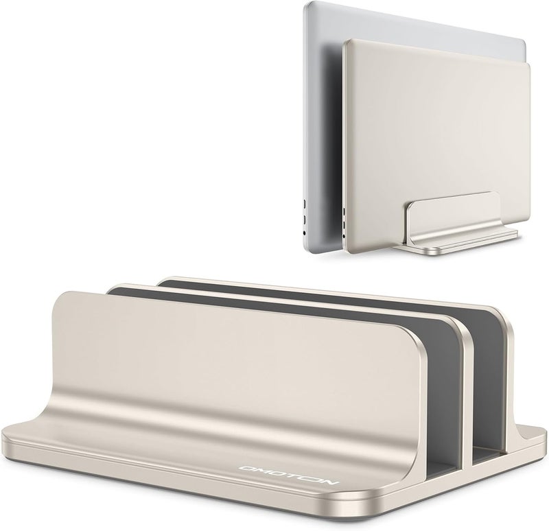 Omoton Vertical Laptop Stand [Updated Double Version], Desktop Aluminum Mac Book Stand with Adjustable Dock Size, Fits All Mac Book, Surface, Chrome Book and Gaming Laptops (Up to 17.3") (Starlight) - Image 1