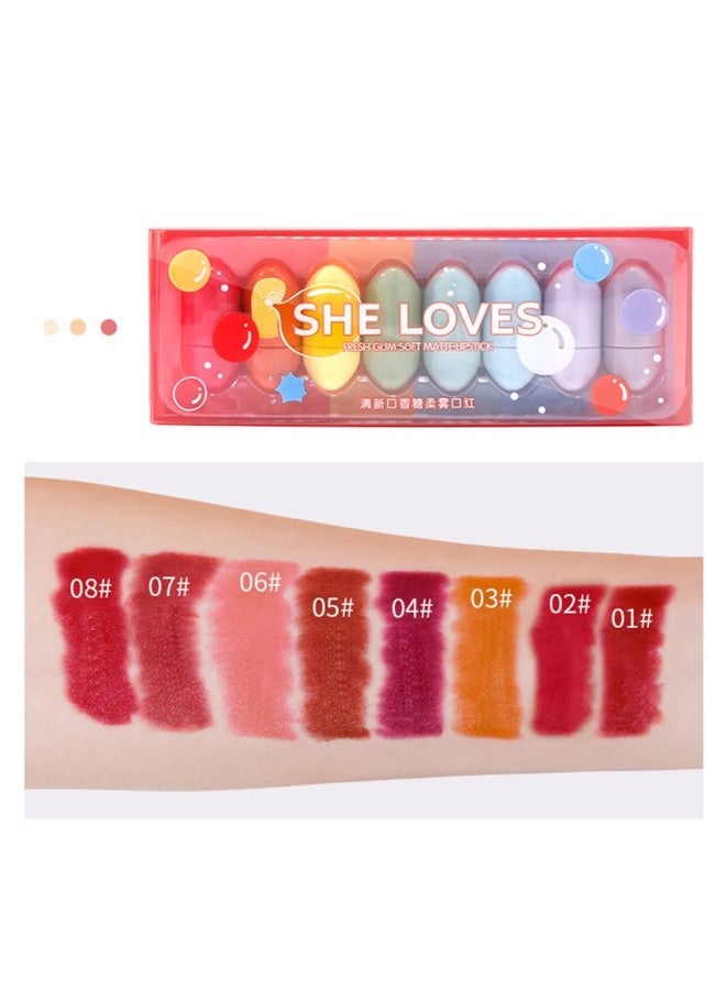 8 Pcs Mini Capsule Lipstick Set,  Smooth Long Lasting Non-stick Cup Lipstick, Mini Capsules Lipstick Velvet Matte Lipstick Set (red -8 colors) - Image 1