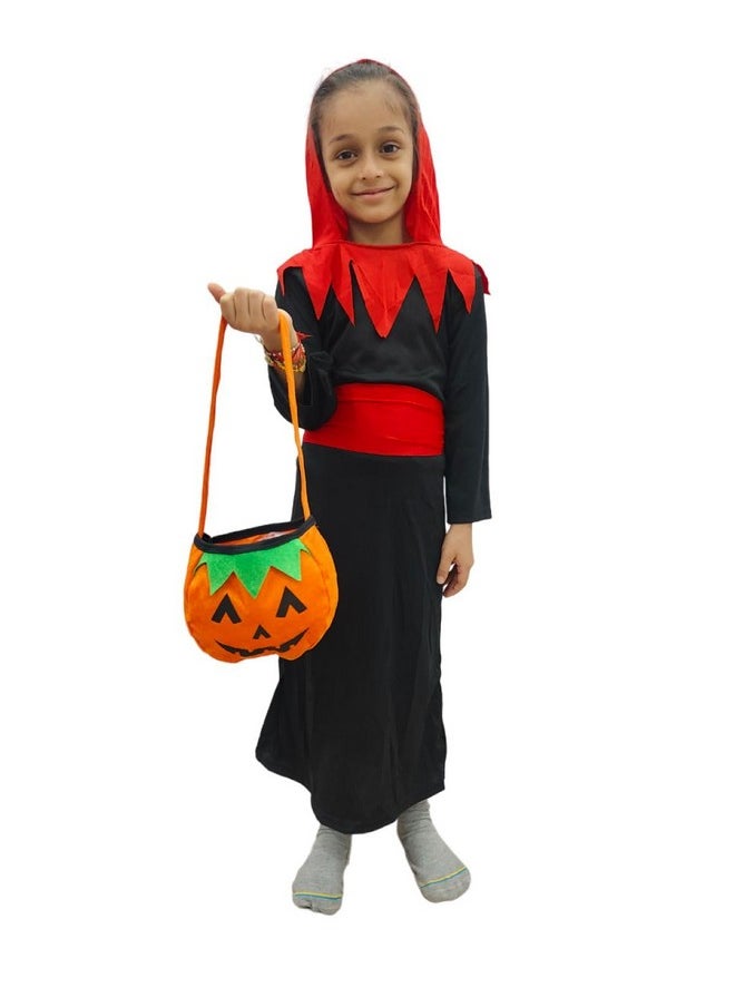 BookMyCostume BookMyCostume Vampire Costume for Boys Red and Black Dracula Halloween Costume for Boys with attached Hoodie with Vampire Teeth and Pumpkin basket Combo 7-8 Years  - Image 5
