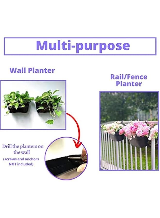 بلاك ميتال آيرون زارع للأعشاب الخارجي (6 قطع، 11.8 بوصة) أواني الزهور المعلقة على درابزين السطح، دلو سياج خارجي، تصميم ريفي بوهيمي، حوامل للنباتات مثبتة على الحائط، صناديق نوافذ، زخارف للشرفات - Image 4